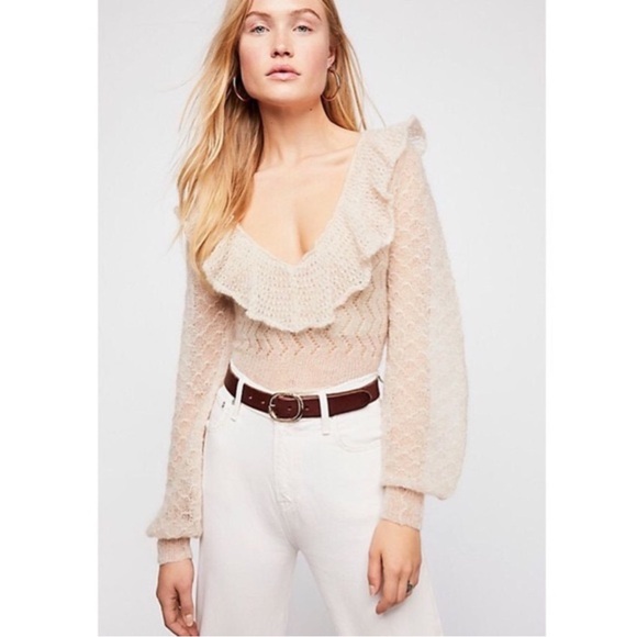 Free People Cream Lace Knit Top - Picture 6 of 7
